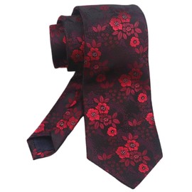 Men's Burgundy Red Black Ties Woven Floral Silk Business Formal Neckties Gift for Grooms Men Boys