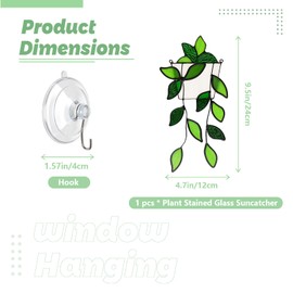 Stained Glass Window Hanging Green Plant Window Suncatcher Handcrafted Green Faux Plant Window Wall Glass Panel Decor for Plant Lovers,Unique Home Indoor&Outdoor Decor