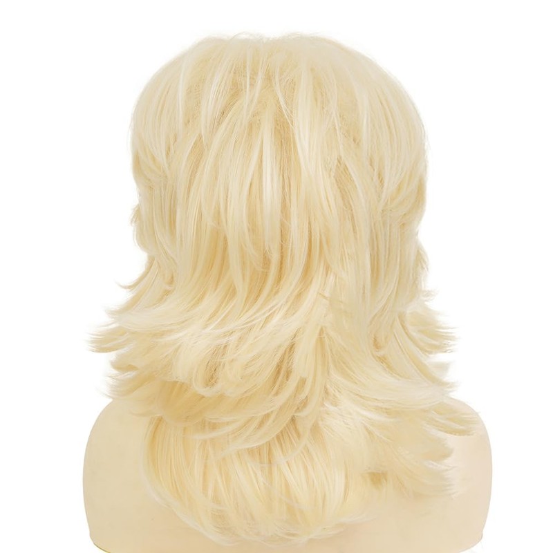 Salaibs Blonde Layered Wig for Women 70s Curly Shoulder Length
