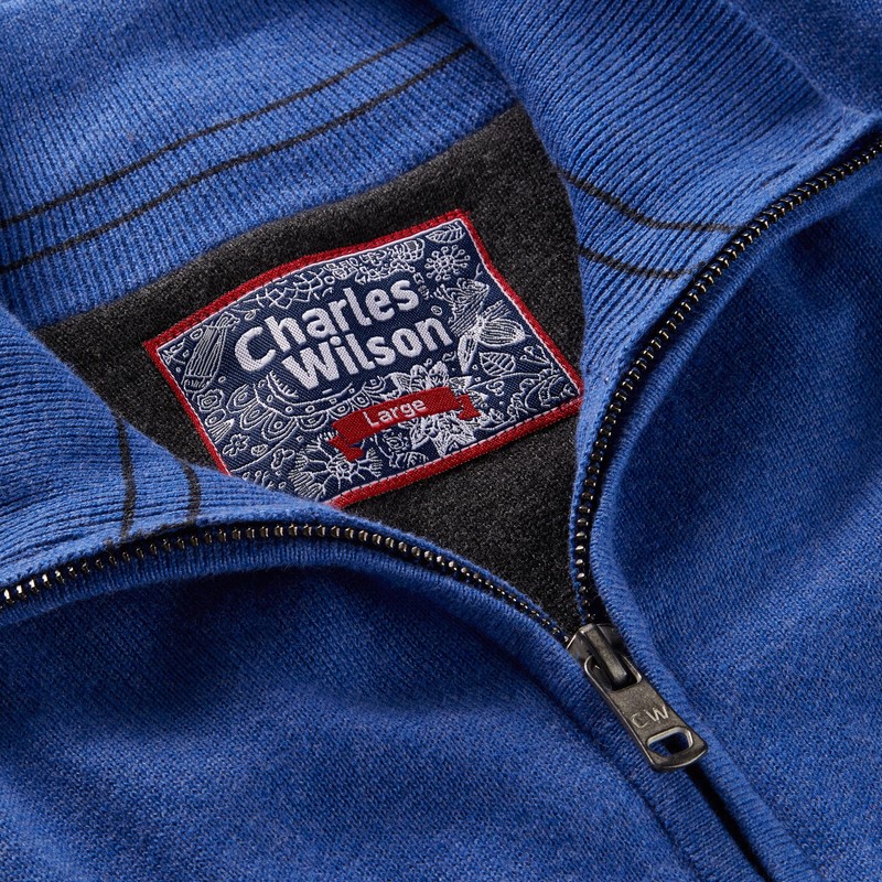 Charles Wilson Men's Essential Cotton Zip Neck Jumper (S, Blue