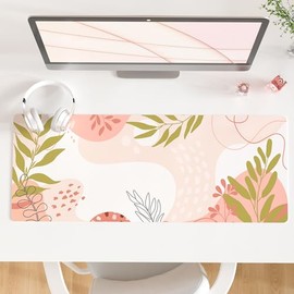 QIYI Alfombrilla De Mouse Grande, Alfombrilla De Escritorio Para Oficina, Accesorios De Escritorio Rosa Minimalista Para Mujeres Y Niñas, Cuero PU, 31.5" X 11.8"