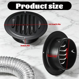 Soffit Vents Cover 4" Air Vent Round Vent Cover Exhaust Vents Louvered Grille Covers Flat Ducting Air Wall Inlet with Built-in Fine Mesh for HVAC Office and Warehouse Ventilation (Black)