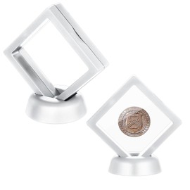 YUXIANLB Challenge Coin Holder Display, 2Pack Pretty 3D Floating Frame with Stand, Small Shadow Box for Earrings, Rings, Brooch, Military Medal, Sealed Coin Display Box, Prevent Dust and Oxidation