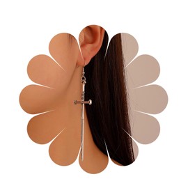 Aneneiceera Gothic Cross Dagger Earrings Silver Long Tassel Crucifix Drop Earrings Vintage Sword Cross Earrings Statement Night Club Prom Earrings Jewellery Gifts for Women and Girls, Metal