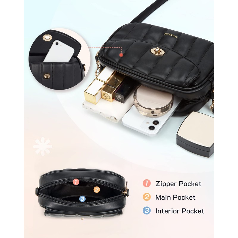 Missnine Women Shoulder Bag PU Leather Shell Bag, black