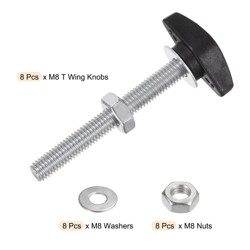 sourcing map 8pcs Tee Wing Knobs M8 x 75mm Metric