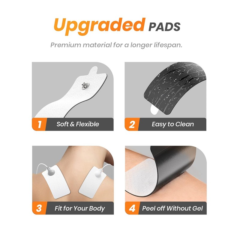 10-Pack TENS Unit Replacement Pads, Rectangular Snap TENS Electrode Pads