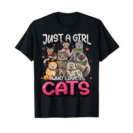 Just A Girl Who Loves Cats Shirt Cute Cat Lover Cat Mom Girl T-Shirt