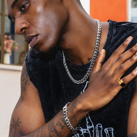 KRKC&CO Men's Curb Chain Necklace 10/12/14 mm, 18K Gold/White Gold Plated Cuban Link Chain, Stainless Steel, Silver Chain, Cuban Chain, Silver Chain, Hip Hop Chain Size 46-66 cm, Stainless Steel, No Gemstone