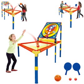 Hitish 3 in 1 Trampoline Ping Pong Table Tennis Basketball Ball Score Games for Kids, Includes 2 Paddles, 2 Balls and Inflatable Basketball, for Indoor or Outdoor Use