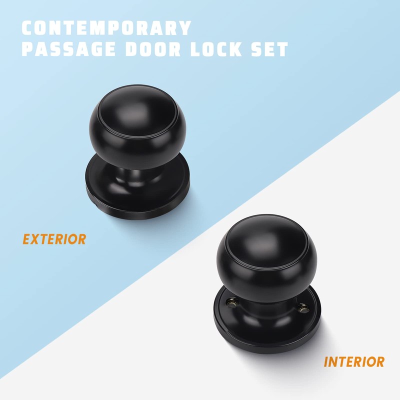 KNOBWELL 10 Pack Modern Door Knob Passage Door Knob, Black