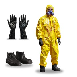 Zimchado Yellow Coverall Chemical Suit With Reusable Acid Resistant Gloves And Plastic Waterproof Shoe Cover (3X-Large)