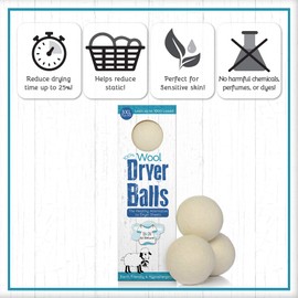 B&N All Natural at Home, Daisy's Wool Dryer Balls for Sensitive Skin, High Moisture Absorbent, Static Reducing and Wrinkle Prevention, XL Pieces, White, 3 Count