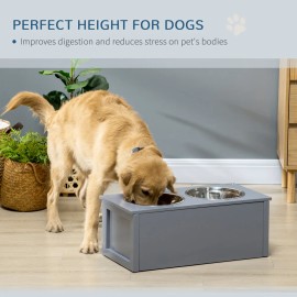 Elevated Dog Bowls, Raised Dog Bowl Stand with Storage, 2 Stainless Steel Bowls, Pet Feeding StationColor: Gray