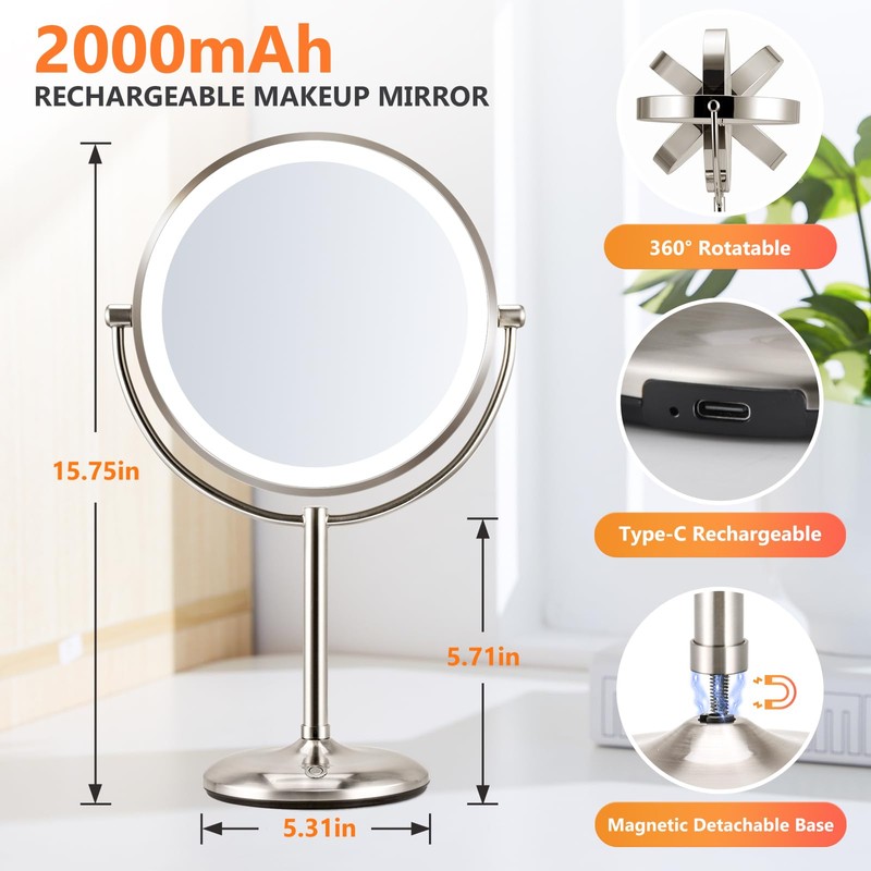 GREENFROM 15X Lighted Makeup Mirror: 9 inch Magnifying Mirror with