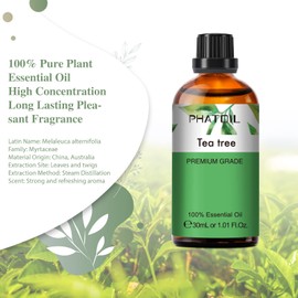 PHATOIL 1.01FL.Oz Tea Tree Essential Oil, for Aromatherapy Diffusers, Humidifiers, Great for DIY Candle and Soap Making, Gift for Friend(30ML)