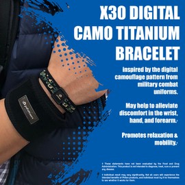 Phiten X30 Digital Camo Titanium Bracelet - Sport Bracelet Permeated with X30 Aqua-Titanium Technology for Alternative Healing - Power Elastomer Core with Micro Titanium Spheres - Woodland, 6 Inch