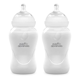 Evenflo Advanced Biberón Anticólicos Avanzado, Cuello Ancho, Transparente, 270ml, 2 Piezas, Flujo Medio, Silicón Grado Alimenticio, Sistema Doble Válvula, para Bebés desde 3 Meses