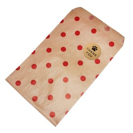 CuteBox Company 100pcs 8.5" x 11" Red Polka Dot on Kraft Flat Paper Gift Bags with 100pcs 1" Pawprint Thank You Stickers for Retail, Packaging, Party Favors, Birthdays, Weddings