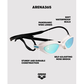 ARENA Unisex 365 Swim Goggles for Fitness Swimmers Comfortable Anti-Fog Watertight Design Non-Mirror Lens Lap Swimming Men and Women, Clear/Black/Black