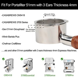 51mm Bottomless Portafilter 3 Ears Compatible with CASABREWS CM5418 and 3700 Series | with Stainless Steel Double Shot Capacity Cup Filter Basket