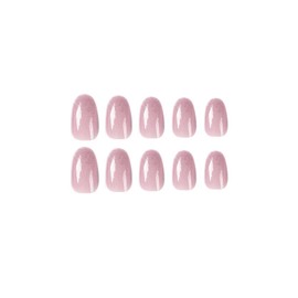 BABALAL Round Press on Nails Medium Fake Nails Pink Glossy Glue on Nails Glitter Acrylic Nails Oval Stick on Nails for Women and Girls