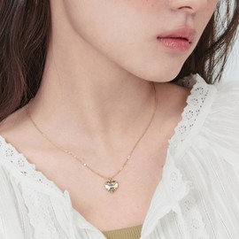 Gold&Deer 14KGP Vintage Lettering Heart Necklace White Gold / 골드앤디어 14KGP 빈티지 레터링 하트 목걸이 화이트골드