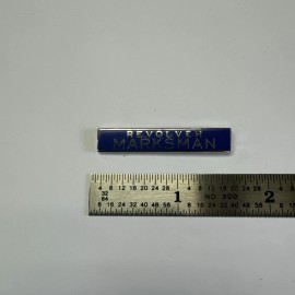 REVOLVER MARKSMAN Pin - Pink Clutch Backing - NEW - Blue Enamel With Silver
