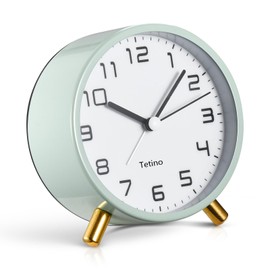 Tetino Analog Alarm Clocks,Retro Metal Desk Silent Non Ticking Small Clock with Night Light,Battery Operated,Simple Design,for Bedrooms, Bedside,Office,Home Décor (Green)