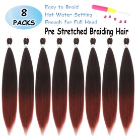 Atatoray Ombre Ginger Pre Stretched Braiding Hair 26inch T350# Yaki Straight 8Packs Crochet Braiding Hair Hot Water Setting Synthetic Hair Extension for Braids (Ombre T350#, 26inch)