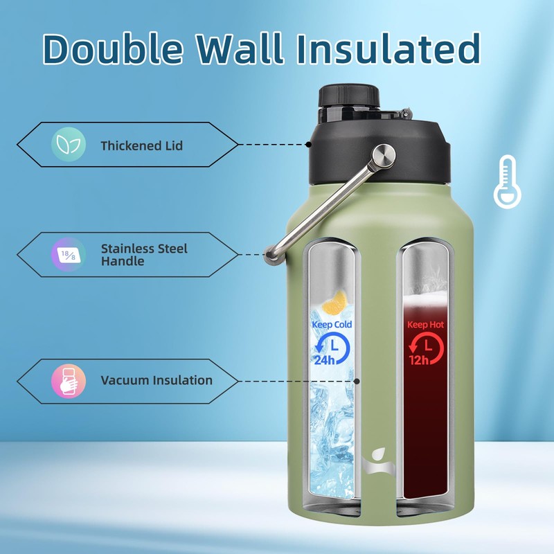 Konokyo Jug with Handle,87 oz Insulated Water Bottle with Carrying