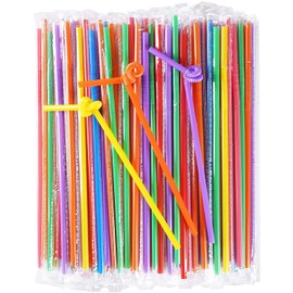Concession Essentials Assorted Concession Essentials Artistic Flexible 10inch Wrapped Plastic Straws - 200ct Bendable Neon Wrapped Color Straws (Pack of 200)