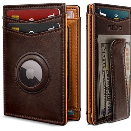 miyozi Airtag Wallet for Men- With Money Clip Gift Boxed, Magnetic Closure Slim Genuine Leather Front Pocket Wallet, 3.9"x 2.7", RFID Blocking