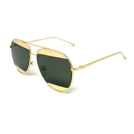 Dweebzilla Split Lenses Pilot Aviator Oversized Luxury Sunglasses (Gold Frame - Solid Green Lenses)