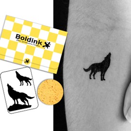 Boldink Temporary Tattoos, semi permanent tattoos, 15-day long lasting tattoo sticker, waterproof and anti-reflective, unique design（Wolf 2）