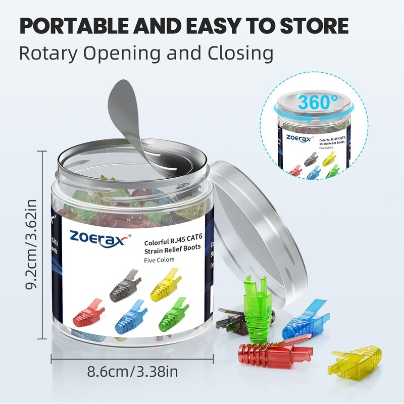 ZOERAX Cat5e Cat6 RJ45 Pass Through Connectors & Strain Relief