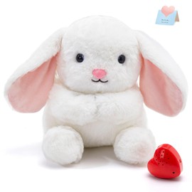 CozyWorld 10" Heartbeat Recordable Bunny Plush Toy, Voice Recorder Bunny Stuffed Animal w/30 Sec Recorder, Rabbit Plushie Messages Recording Playback Gifts for Baby Girls Boys Birthday Baby Shower