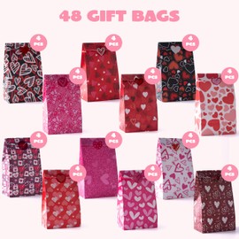 JOYIN 48 Pcs Valentine’s Day Paper Gift Bags, 9.5" Goodie Bags ,Treat Bag with Love Sticker for Valentine Party Favors Gifts, Wedding Gift ,Giving Gift Wrapping Birthday,Classroom Exchange Prizes