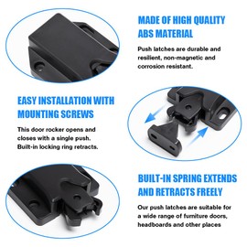 Keboyoe Pack of 8 Door Latch with Touch Release Push Catch with Screws Push to Open Door Opener Black Touch Release Catch Door Catch Set for Kitchen Wardrobes and Home Furniture