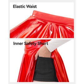 KEREDA - Faldas metálicas para niñas con diseño holográfico acampanado brillante, Rojo -, 7-8 Años