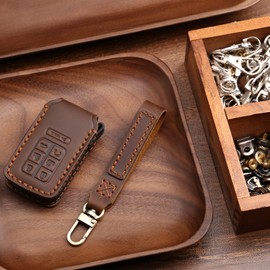 Key Fob Cover Fit for Honda Odyssey 2018-2024, 7 Buttons Leather Handmade Fob Case Cover Accessories with Keychain,360 Degree Protection,Black&Brown