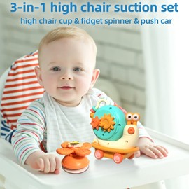 Montessori Sensory Toys，Infant Toys can be Assembled and Disassembled，High Chair Toys can be Broken Down into Baby car Toys/Spinning Top，Suction Toys for Babies from 3 Months (Orange)