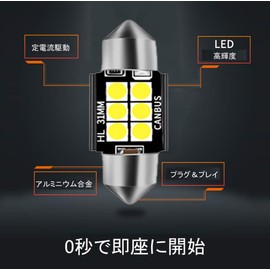 T10 x 31MM LED Room Lamp, 3030 Chip, 6 Rungs, Built-In Canceller, Non-Polarity, Set of 2