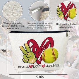 CLHHM Softball Gifts Makeup Bag, Peace & Love Design Cosmetic Pouch for Women, Softball Lovers, Mom, Grandma, Sister, Inspirational Birthday Gifts for Her, Coworker, BFF (Sports Theme)