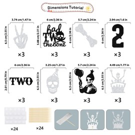 24 Pcs Bad Two The Bone Cupcake Toppers - Bad Two the Bone Party Decorations Boy/Girl - 2nd Birthday Party Decorations Black Silver