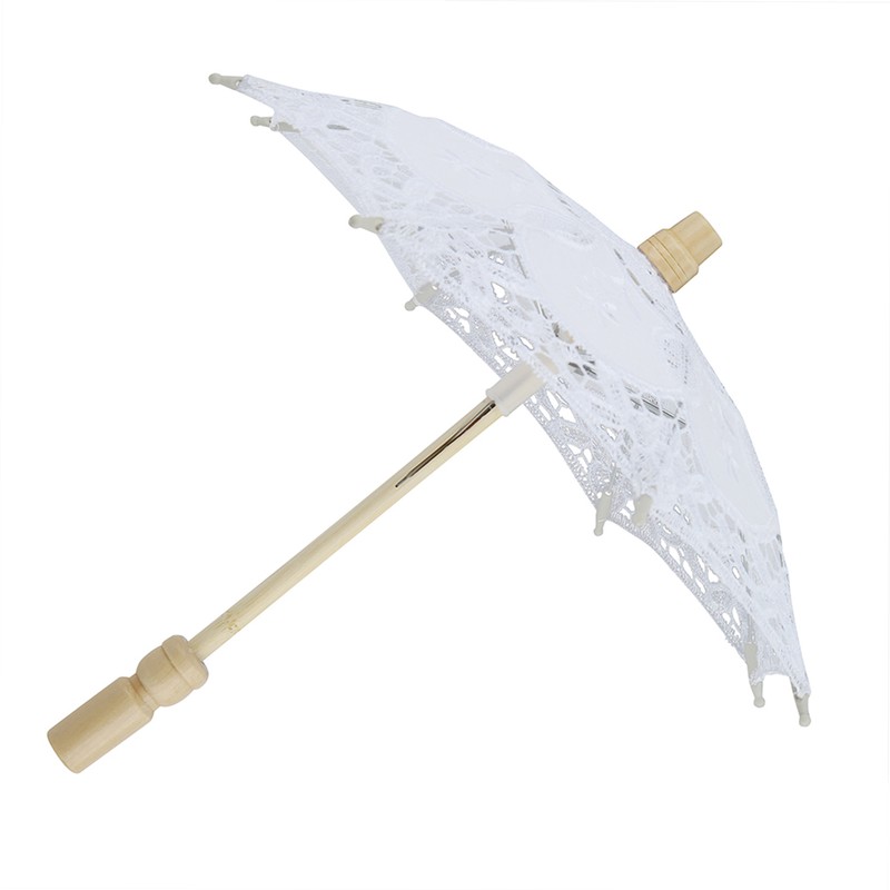 Bridal Umbrella Lace Cotton Embroidery Handmade Parasol Umbrella Wedding Supply(White