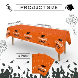 Slergut Orange and Black Graduation Decorations 2025, 3 Pack Orange Graduation Tablecloth 54"x108", Graduation Party Decorations Plastic Tablecloth for College High School 2025 Graduation Decor