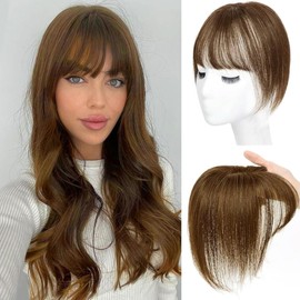 Unipearl Clip in Pony Haarteile Echthaar Helles Braun 360° Abdeckung Clip on Pony für Frauen Fransen Wispy Pony Haar für Dünnes Haar