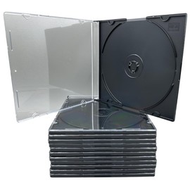 shopanize24® Premium CD Cases - Jewel Cases/Slimcases with Black Tray - 5.2mm / 10.4mm - for 1 Disc - Machine Compatible with Booklet Holder (Slim Case, Black Tray (5.2mm), 10 Blank Cases)