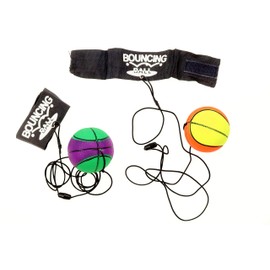 ELLUG 2700031 Set of 2 Springball / Return Ball / Bouncy Ball Diameter 6.3 cm Bracelet and Cord, Safety Clip, Football/Basketball/Tennis Ball/Baseball